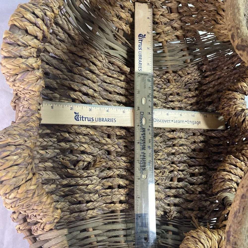 VTG Rustic Woven Basket Tree Branch Handle Boho Farmhouse Primitive Decor Cottag
